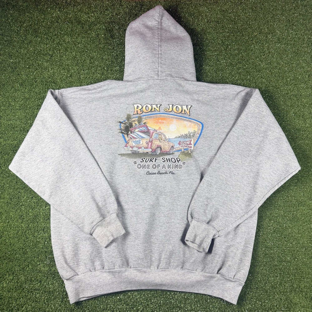 Ron Jon Surf Shop Cocoa Beach Florida Hoodie Heather Gray Graphic Pullover